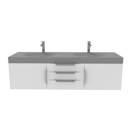 Castello Usa Thames 60-inch White Vanity Set with Gray Top and Chrome Handles CB-MC-60W-CHR-20146-GR